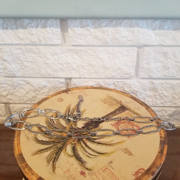 Silver Chain Adjustable Belt Oval Wave Linked - Picture 1 of 3